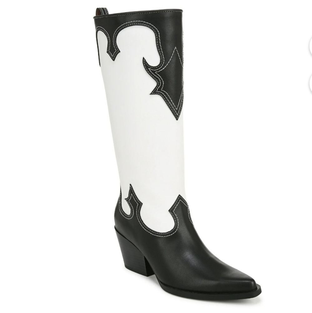 Zodiac Womens Dawson Western Tall Cowboy Pull-On Boots In Black & White